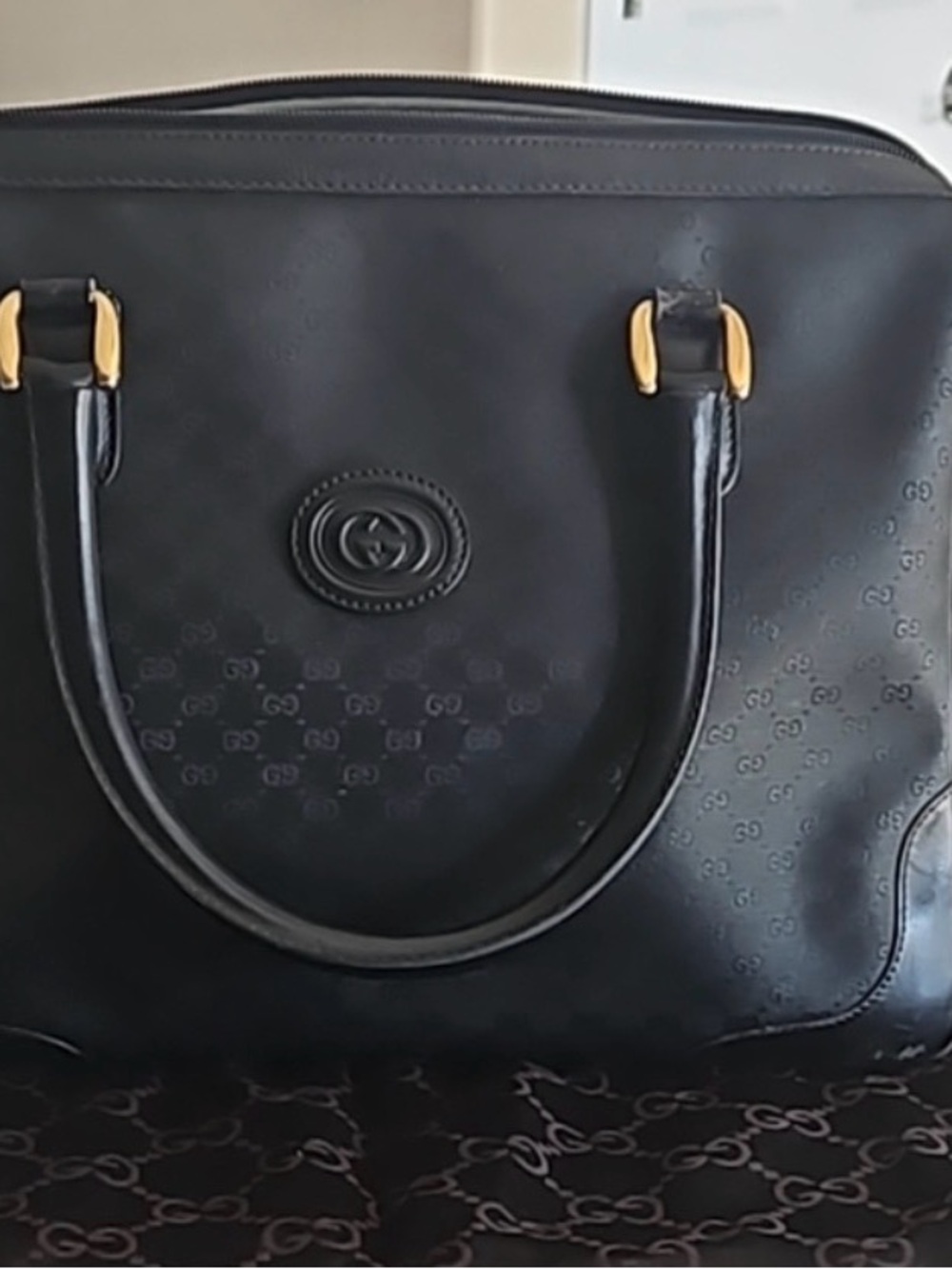 Gucci Black Leather Tote with Gold-Tone Accents
